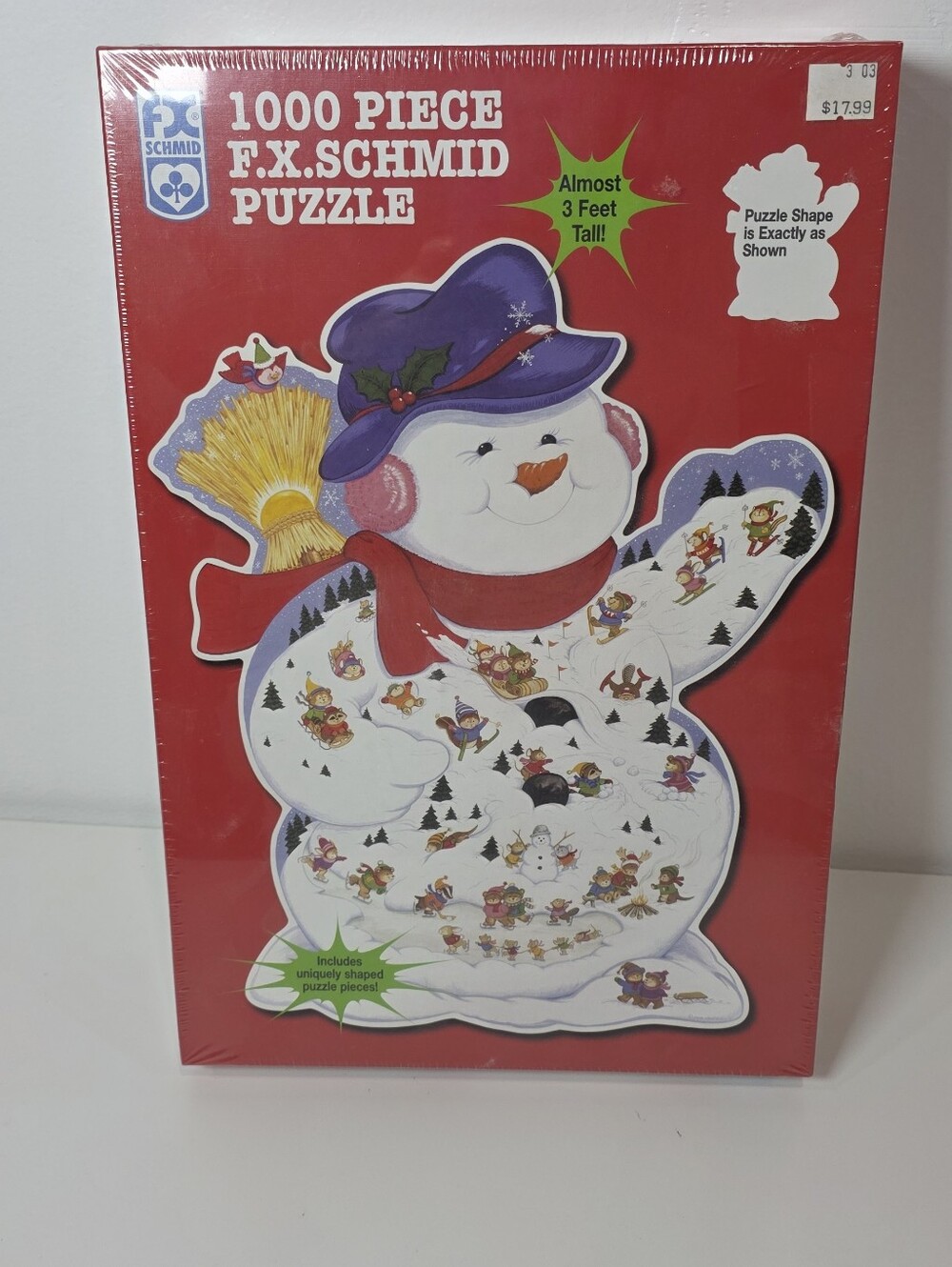 🎄 Vintage FX Schmid 1000 piece Shaped Puzzle Snowman Winter Carnival 27” x 34”